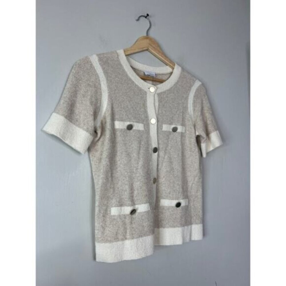 NEW Ecru Button Front Knit Short Sleeves Sweater Cream White Size: XS - Picture 3 of 7
